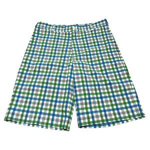 Mens Nike Golf Tour Performance Dri Fit Shorts Green Blue Plaid Size 32